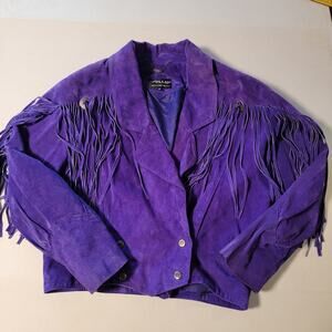 Pelle Vintage Western Leather Jacket Womens S Purple Fringe Cropped Cowgirl